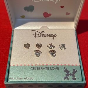 NIB DISNEY EARRINGS SILVER 3 PAIR VALENTINES DAY